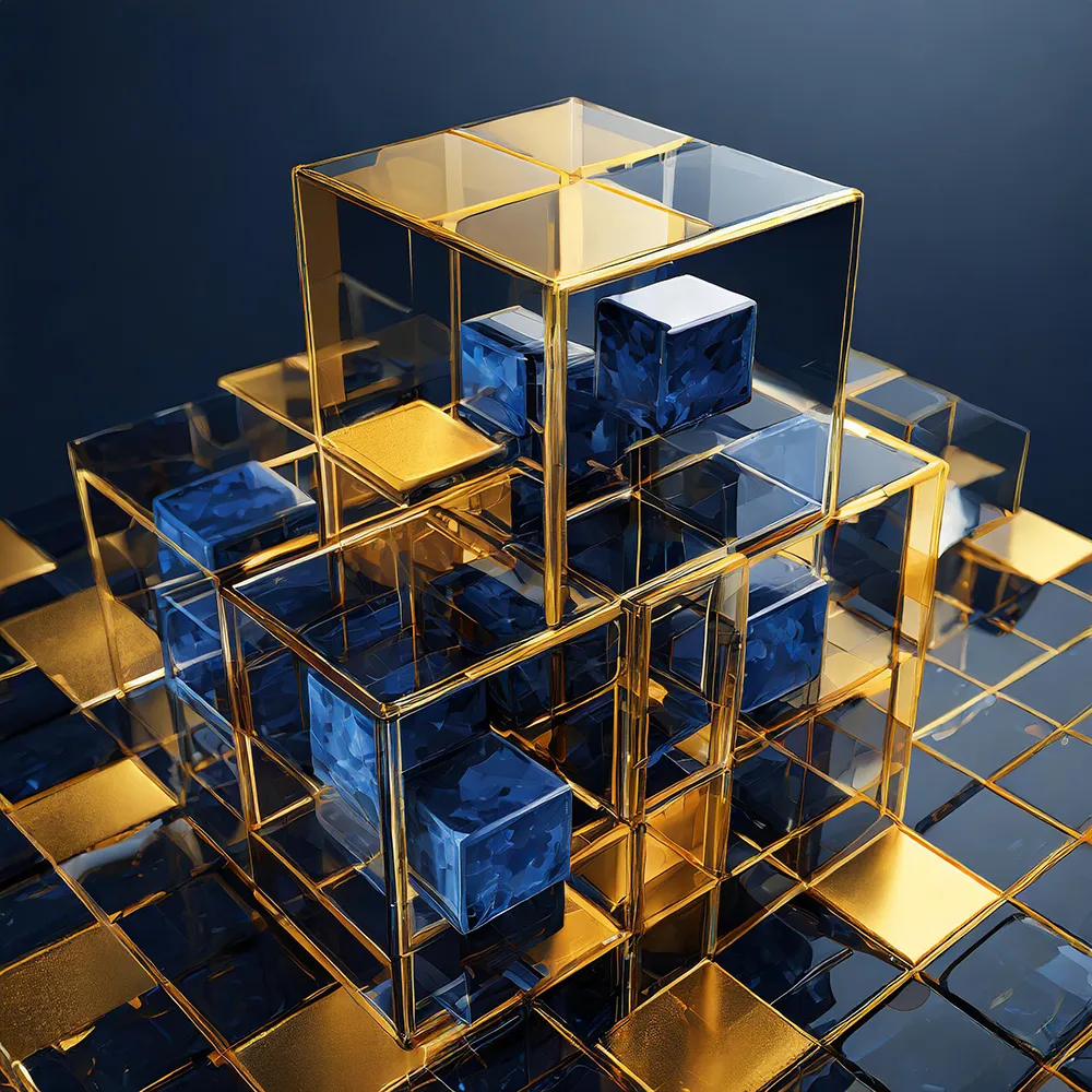 Abstract gold and blue cubes structure.